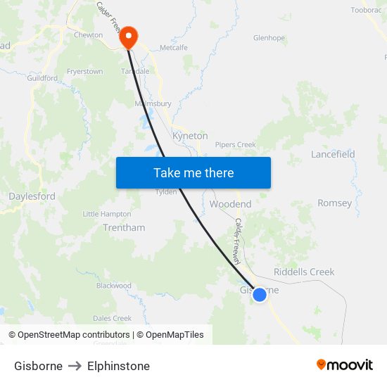 Gisborne to Elphinstone map