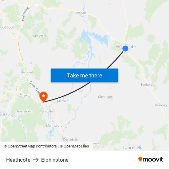 Heathcote to Elphinstone map