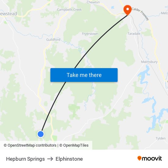 Hepburn Springs to Elphinstone map