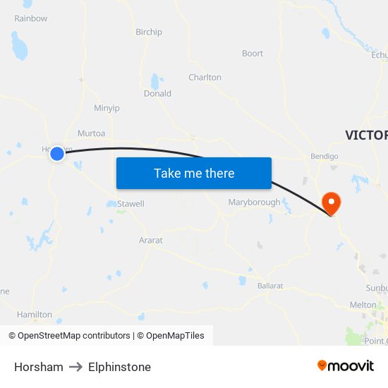 Horsham to Elphinstone map