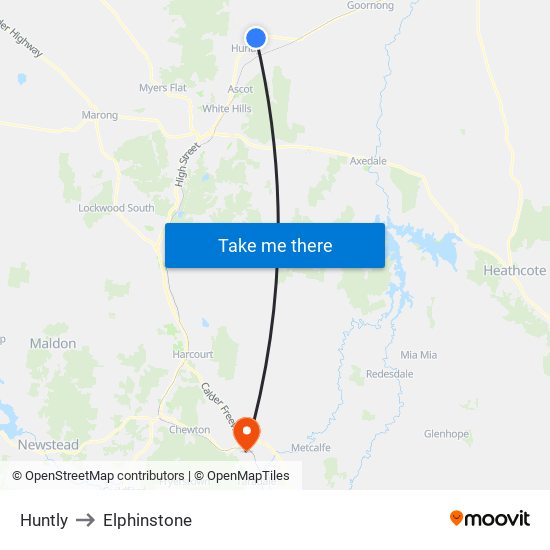 Huntly to Elphinstone map