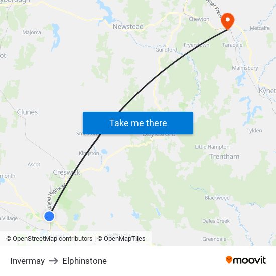 Invermay to Elphinstone map