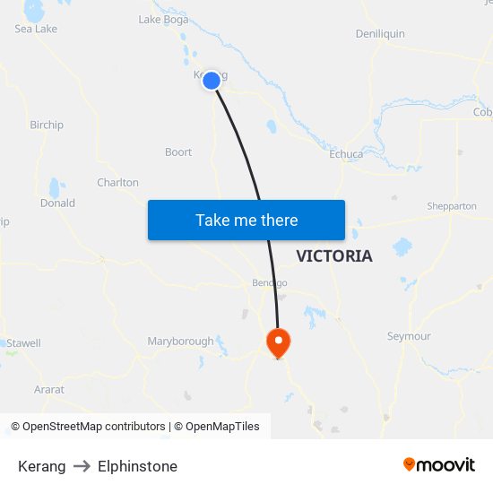 Kerang to Elphinstone map