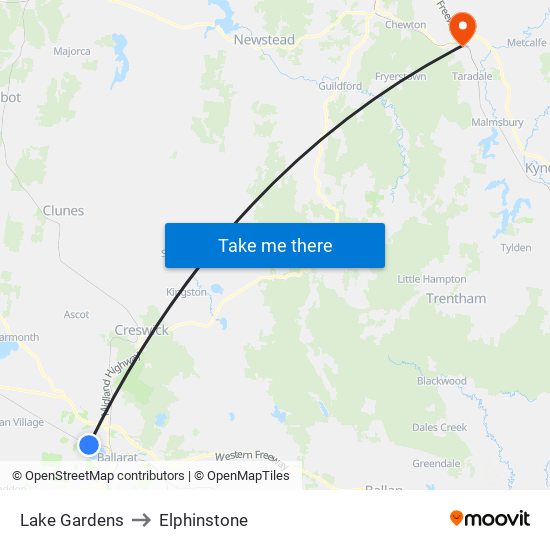 Lake Gardens to Elphinstone map