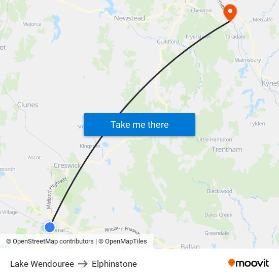 Lake Wendouree to Elphinstone map