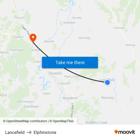 Lancefield to Elphinstone map