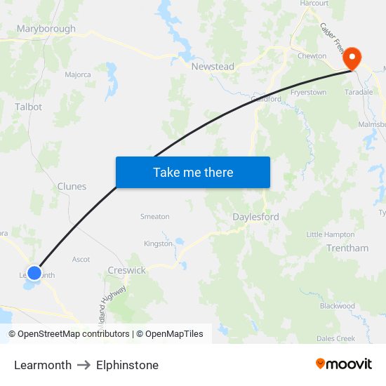 Learmonth to Elphinstone map