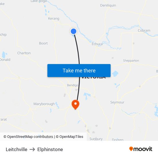 Leitchville to Elphinstone map