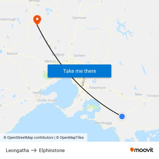 Leongatha to Elphinstone map