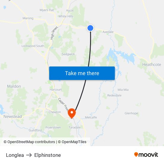 Longlea to Elphinstone map