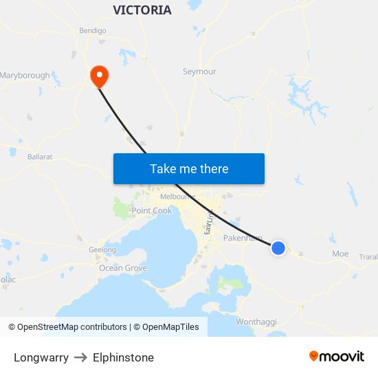 Longwarry to Elphinstone map