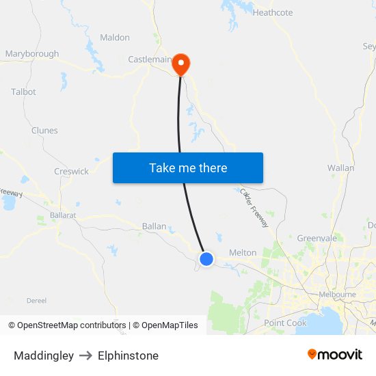 Maddingley to Elphinstone map