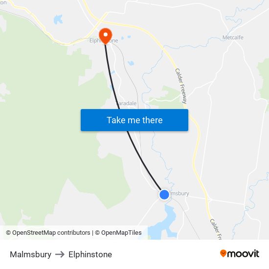 Malmsbury to Elphinstone map