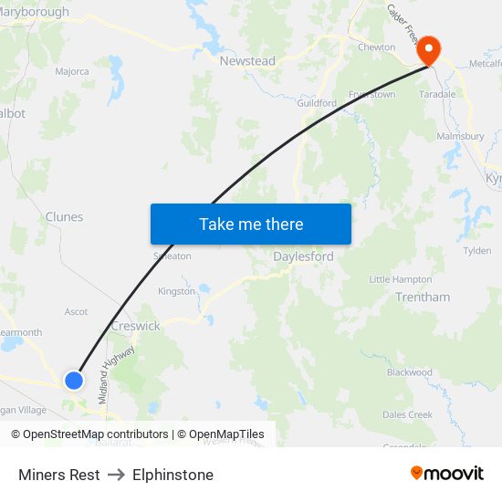 Miners Rest to Elphinstone map