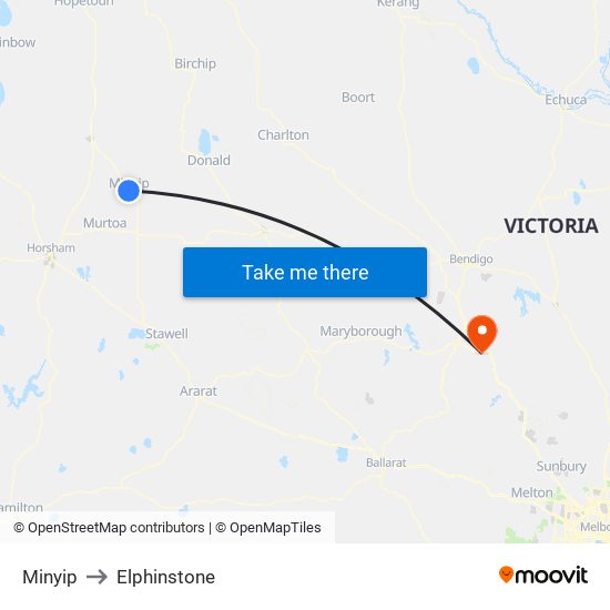 Minyip to Elphinstone map