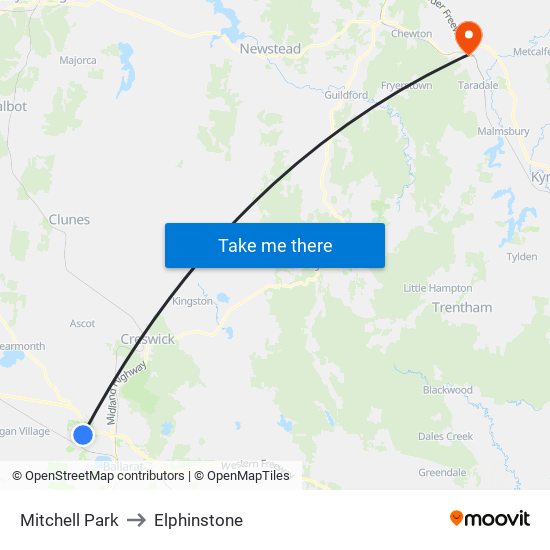 Mitchell Park to Elphinstone map