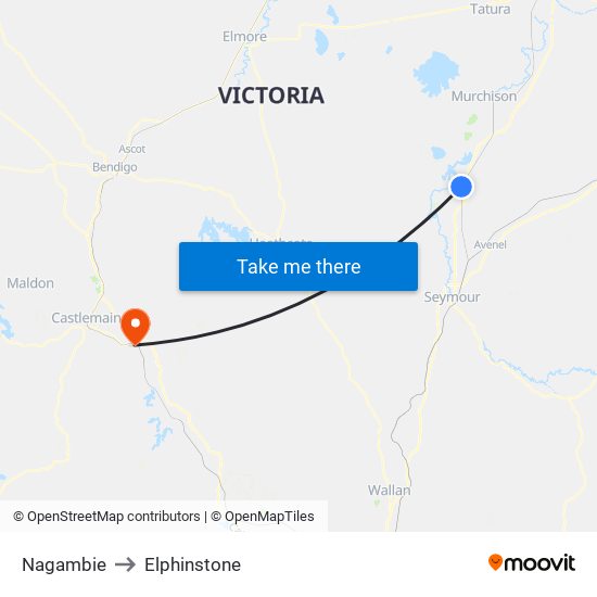 Nagambie to Elphinstone map