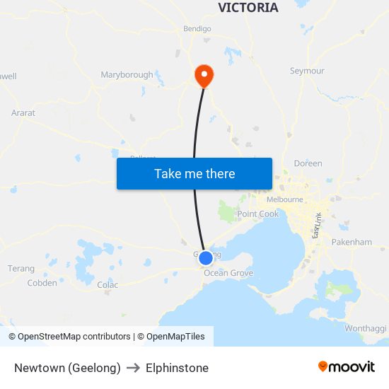 Newtown (Geelong) to Elphinstone map