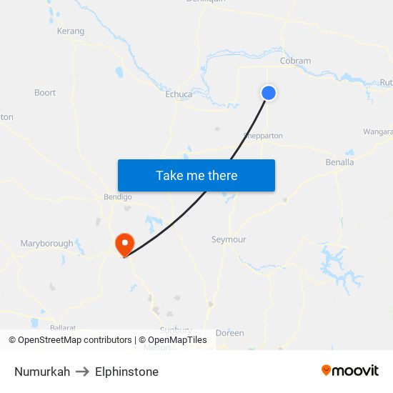 Numurkah to Elphinstone map