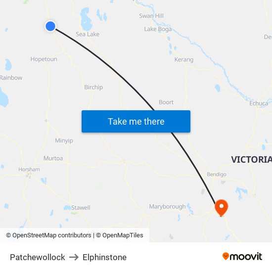 Patchewollock to Elphinstone map