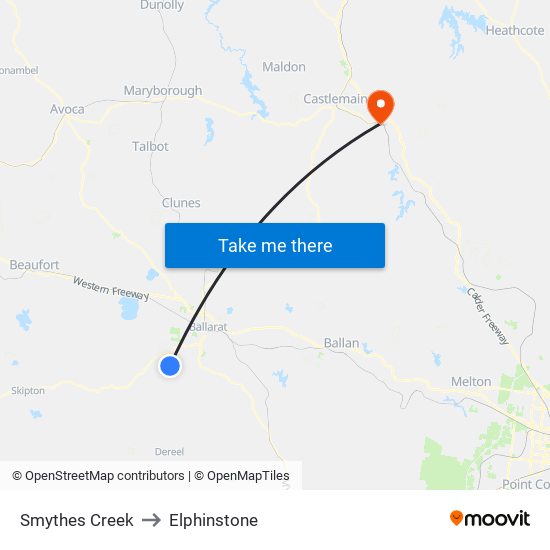 Smythes Creek to Elphinstone map