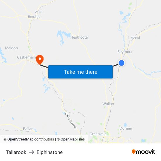 Tallarook to Elphinstone map