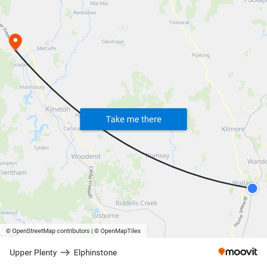 Upper Plenty to Elphinstone map