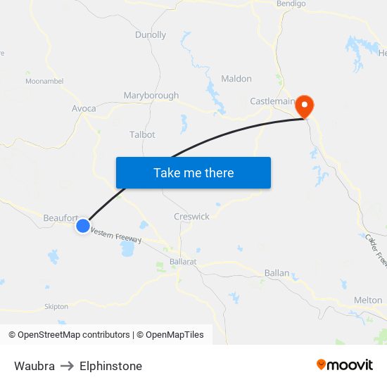 Waubra to Elphinstone map