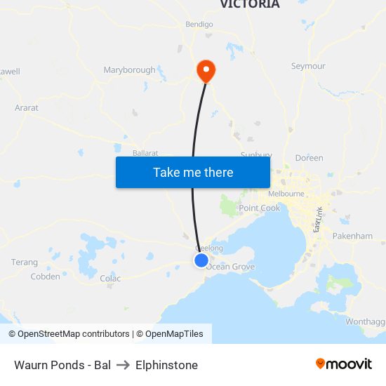 Waurn Ponds - Bal to Elphinstone map