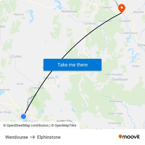 Wendouree to Elphinstone map