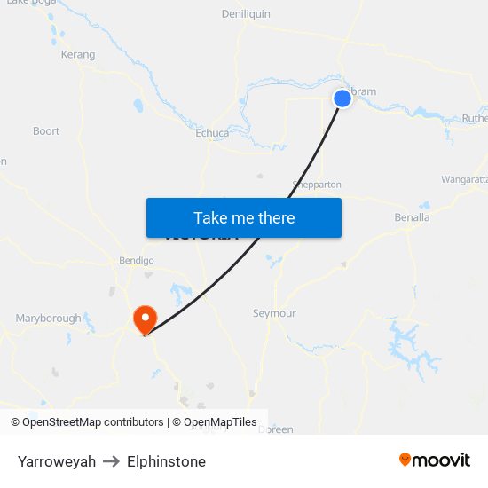 Yarroweyah to Elphinstone map