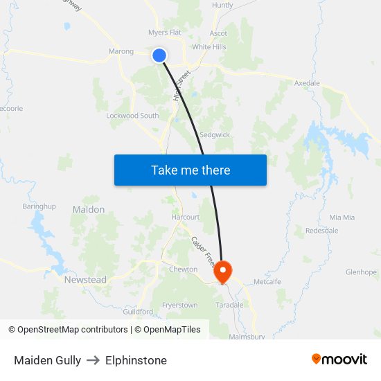 Maiden Gully to Elphinstone map