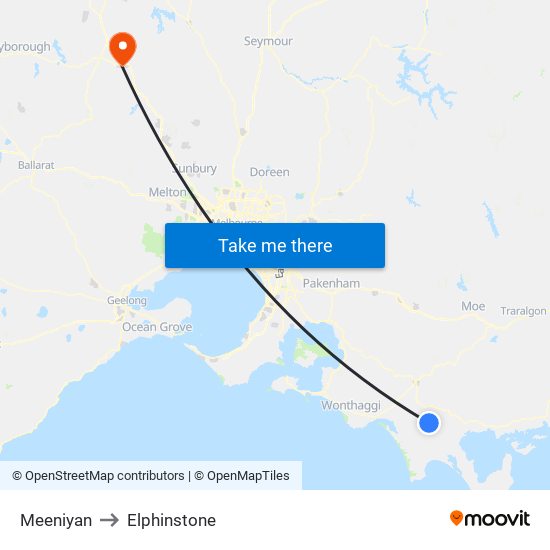 Meeniyan to Elphinstone map