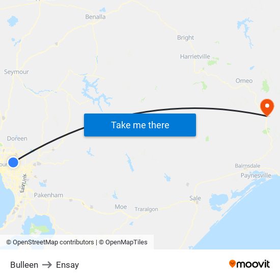 Bulleen to Ensay map
