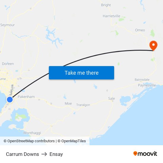 Carrum Downs to Ensay map