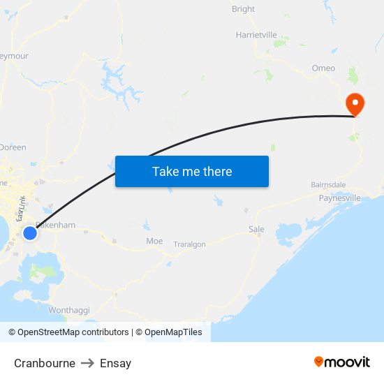 Cranbourne to Ensay map