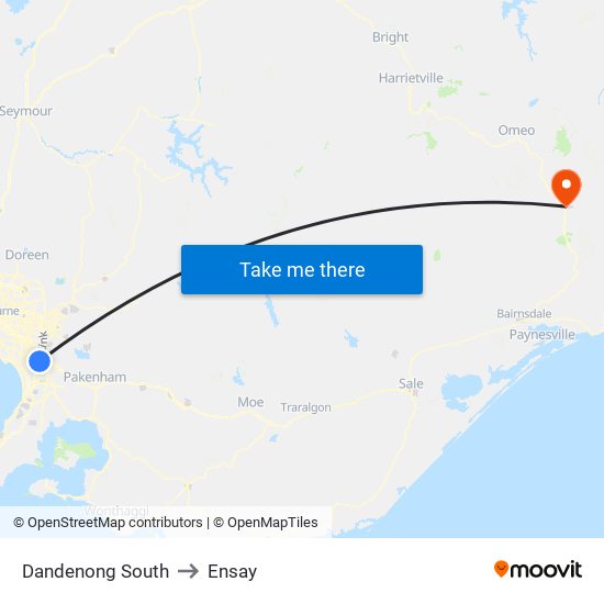 Dandenong South to Ensay map