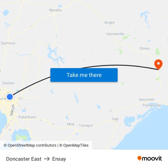 Doncaster East to Ensay map