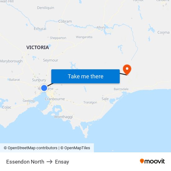 Essendon North to Ensay map