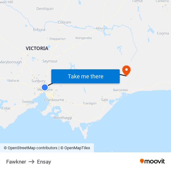 Fawkner to Ensay map