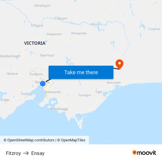 Fitzroy to Ensay map