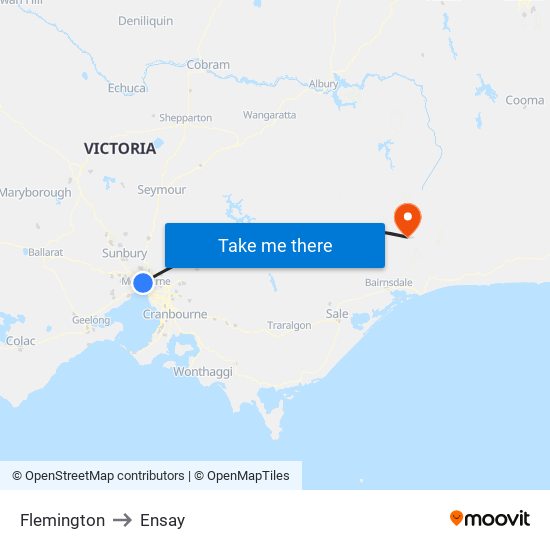 Flemington to Ensay map