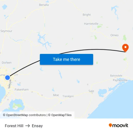 Forest Hill to Ensay map