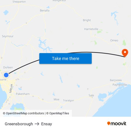 Greensborough to Ensay map