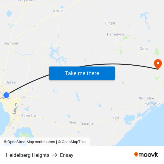 Heidelberg Heights to Ensay map