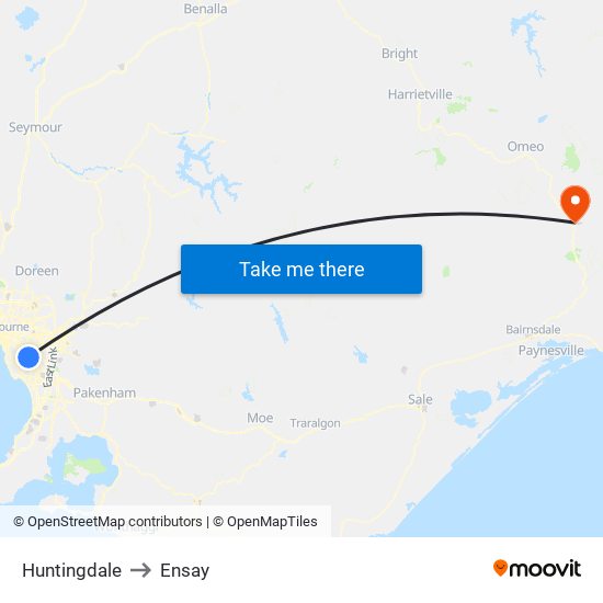 Huntingdale to Ensay map