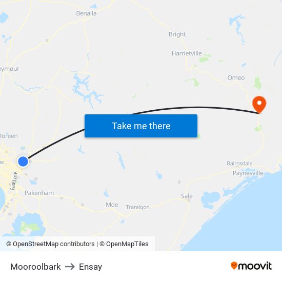 Mooroolbark to Ensay map