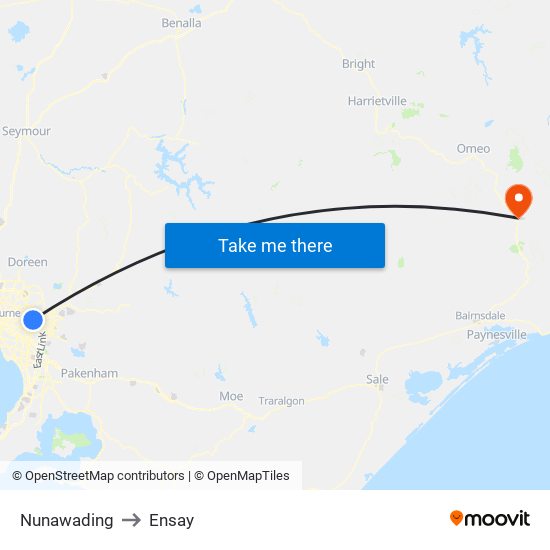 Nunawading to Ensay map