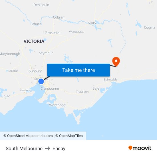 South Melbourne to Ensay map