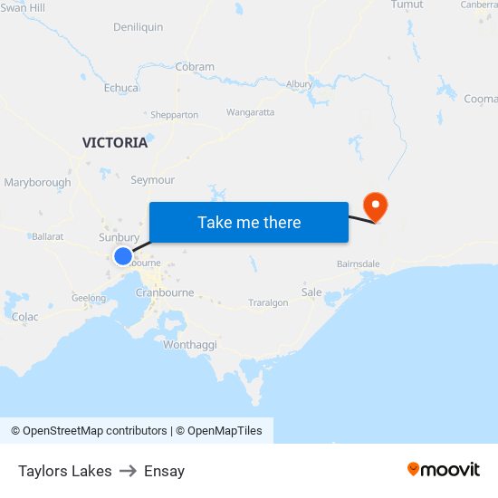 Taylors Lakes to Ensay map